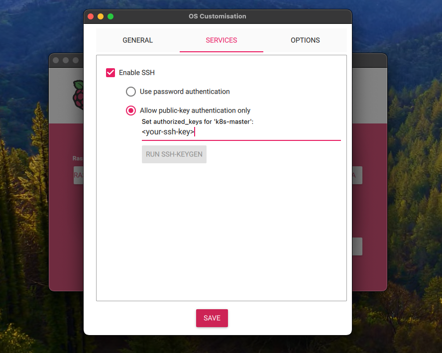 Raspberry Pi Imager SSH Settings